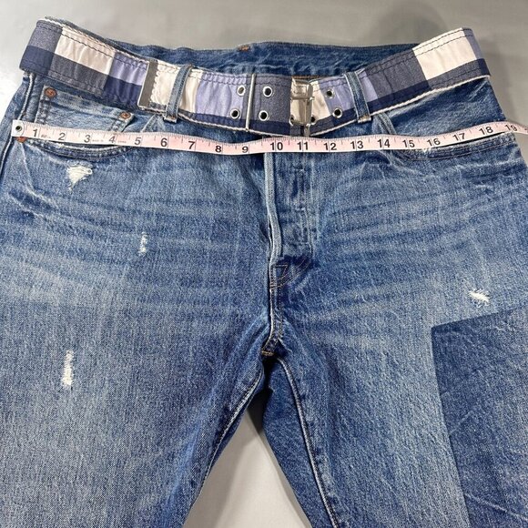 Levis 501 Jeans Women Patchwork Denim Ragged Lands Color Block Raw Hem Straight - Picture 12 of 16